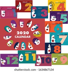 2020 calendar based on pop art, postmodernist and minimalist 12 months plus cover design
