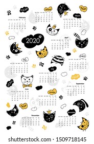 2020 Calendar with cartoon cats.