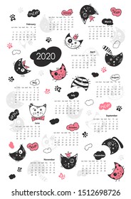 2020 Calendar with cartoon cats.