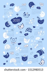 2020 Calendar with cartoon cats.