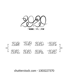 2020. Calendar collection of year number. Ink modern brush calligraphy. Isolated vintage vector on white background.