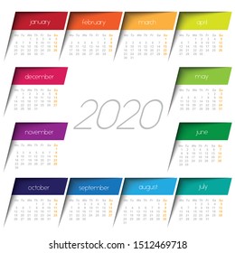2020 calendar. Color post it squares
