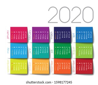 2020 calendar. Color squares design	