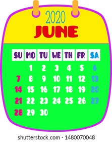 2020 calendar with cute and funny fonts.