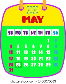 2020 calendar with cute and funny fonts.