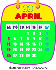 2020 calendar with cute and funny fonts.