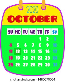 2020 calendar with cute and funny fonts.