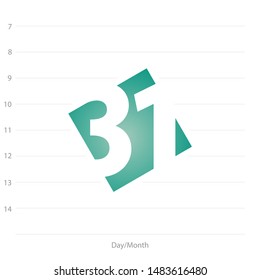 2020 Calendar day 31 planner sea green background template
