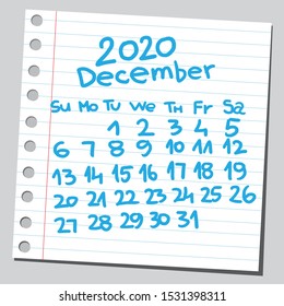 2020 Calendar December ( Sketch Style ).