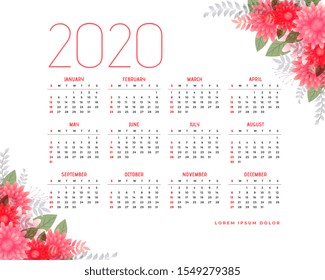 2020 calendar design with floral elements