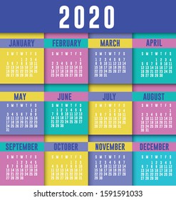 2020 calendar design, Planner time event moth date day page plan and reminder theme Vector illustration