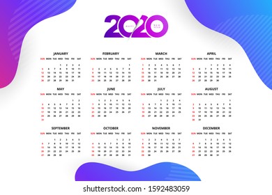 2020 calendar design template with modern background