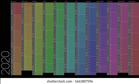 2020 Kalender Desktop-Hintergrund Größe bunt	