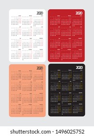 2020 calendar in different colors, vector image