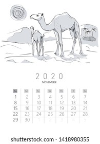 2020 calendar with drawing animal designs