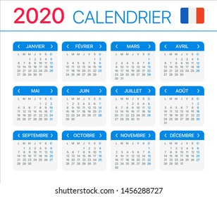 2020 calendar - French version - Vector Template