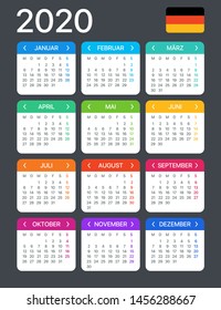2020 calendar - German version - Vector Template