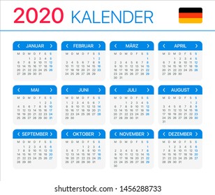 2020 calendar - German version - Vector Template