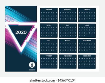 2020 Calendar - illustration. Template. Mock up Week starts Sunday
