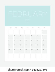 2020 Calendar - illustration. Template. Mock up Week starts Sunday