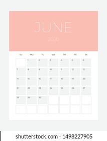 2020 Calendar - illustration. Template. Mock up Week starts Sunday