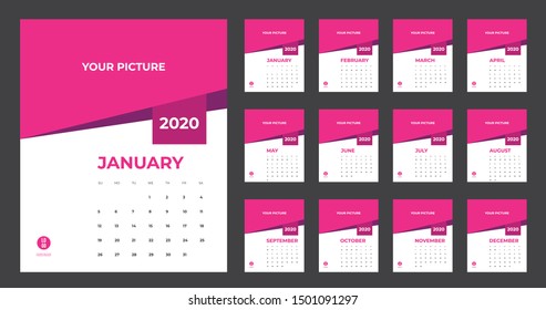 2020 Calendar - illustration. Template. Mock up Week starts Sunday