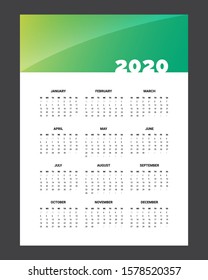 2020 Calendar - illustration. Template Mock up. Gradient background