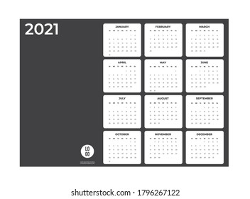 2020 Calendar - illustration. Template. Mock up Week starts Sunday