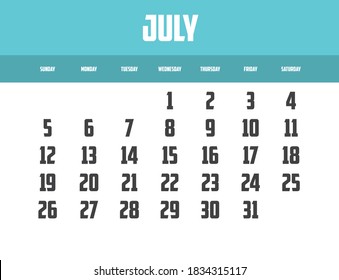 2020 Calendar Isolated on a Background for July