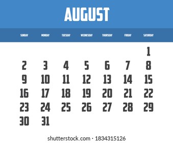 2020 Calendar Isolated on a Background for August