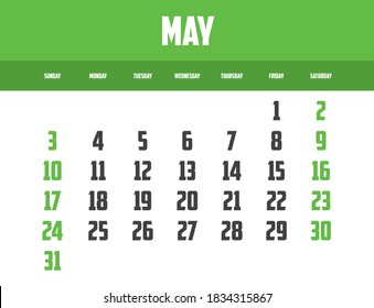 Calendario de 2020 aislado sobre un fondo para mayo