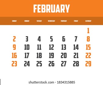 2020 Calendar Isolated on a Background for February