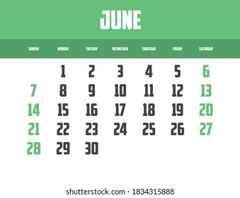 2020 Calendar Isolated on a Background for June