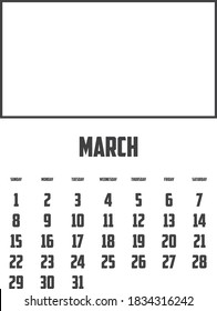 2020 Calendar Isolated on a Background for March