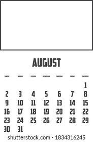 2020 Calendar Isolated on a Background for August