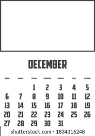 2020 Calendar Isolated on a Background for December