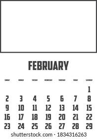 2020 Kalender einzeln auf Hintergrund für Februar