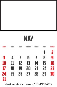 2020 Calendar Isolated on a Background for May
