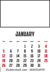 2020 Calendar Isolated on a Background for January