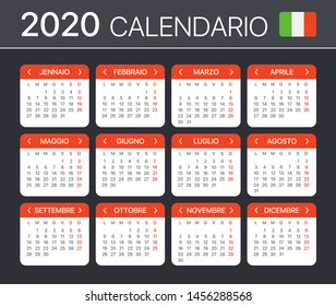 2020 calendar - Italian version - Vector Template