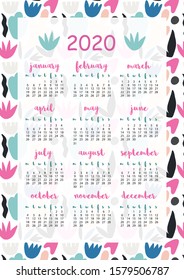 2020 calendar with kids illustrations, A4 format, printable page for notebook, organiser, book.
