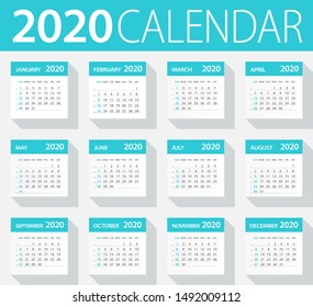 2020 Calendar Leaves Set - Vector Illustration