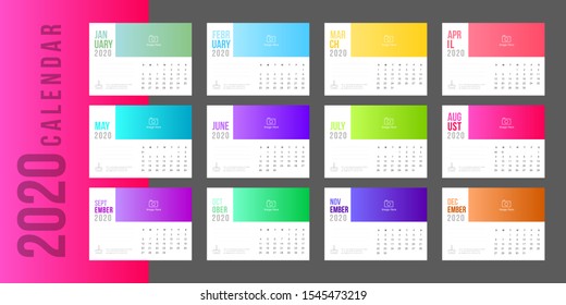 2020 Calendar Minimal Gradient template. Simple Colorful minimal elegant desk calendar
