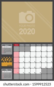 2020 Calendar Monthly Planner Design, April 2020 year vector calendar design