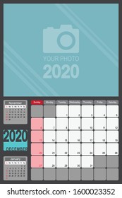 2020 Calendar Monthly Planner Design, December 2020 year vector calendar design