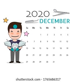 2020 calendar, monthly calendar template for December. Vector illustration.