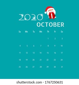 2020 calendar, monthly calendar template for October. Vector illustration.