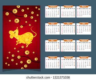 2020 Calendar for new year of mouse