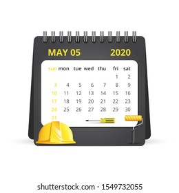 2020 calendar. One Month Calendar. May. Week Starts Sunday. Calendar Vector Illustration Template