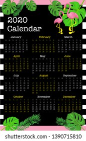 2020 calendar with pink flamingos
